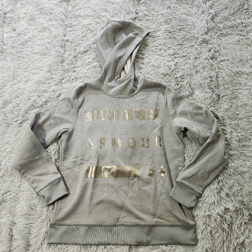 Under Armour Gray Silver Logo Hooded Sweatshirt